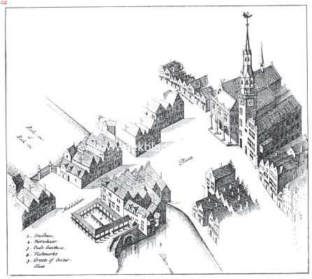 Noord-Holland, 1923, Amsterdam, Het Amsterdamsche Stadhuis-Paleis. Amsterdam's oude stadhuis met omgeving in 1544. Gedeelte van den plattegrond van Corn. Anthonisz