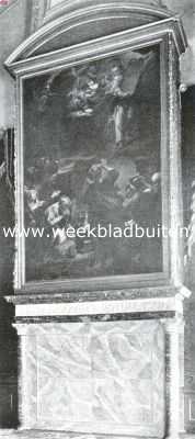 Noord-Holland, 1923, Amsterdam, Het Amsterdamsche Stadhuis-Paleis. Schouw in de Schepenszaal, met schoorsteenstuk van Ferdinand Bol, voorstellend Mozes, afdalend van den berg Sinai met de wet der steenen tafelen