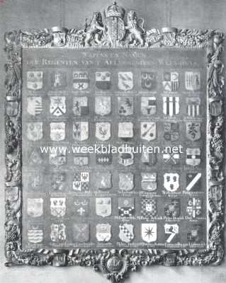 Het Prinsen- of Admiraliteitshof. Wapenbord, afkomstig van het Aalmoezeniers-Weeshuis, in een der vertekken van het Prinsen- of Admiraliteitshof