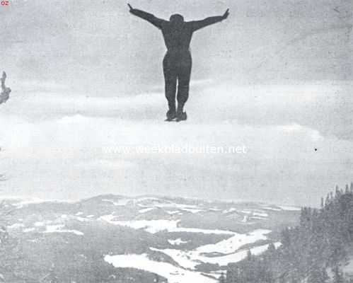 Onbekend, 1923, Onbekend, Ski-sport. Een mooie sprong van den springheuvel