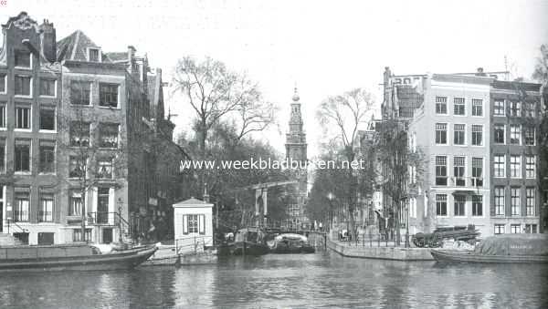 Gezicht van den Binnen-Amstel op den Groenburgwal en den toren der Zuiderkerk