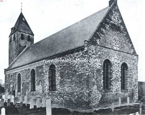 Friesland, 1923, Oudega, Zuid- en oostgevel van het kerkgebouw te Oudega