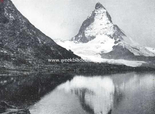 De Matterhorn en zijn gletscher, gezien van de Riffelsee bij den Gornergrat