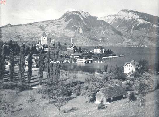 De Ltschberg-spoorweg. Spiez aan het Thunermeer