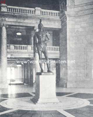 De staat Utah. Monument van een indiaansch opperhoofd in het regeeringsgebouw te Salt Lake City