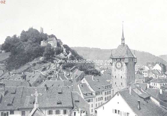 Zwitserland, 1924, Baden, Zwitsersch Baden. Gezicht op Schlossberg en Stadtturm