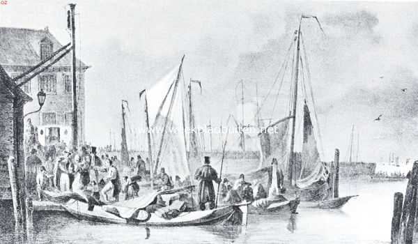 De stormvloed in 1825. Aankomst van vluchtelingen te Amsterdam na de overstrooming op 5 Februari 1825