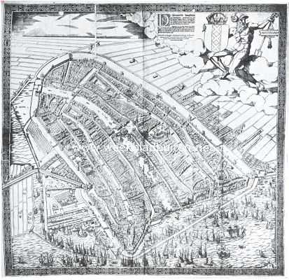 Noord-Holland, 1925, Amsterdam, 1275 - Amsterdam - 1925. Amsterdam in vogelvlucht (1544). Naar de houtsnede van Cornelis Anthonisz. Uit 