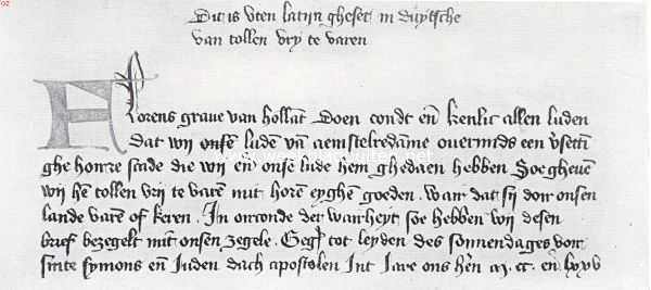 Noord-Holland, 1925, Amsterdam, 1275 - Amsterdam - 1925. Reproductie der vertaling in het Nederlandsch van het tolprivilege, zooals dit ten jare 1411 in het oudste keurboek der stad werd neergeschreven. Uit 