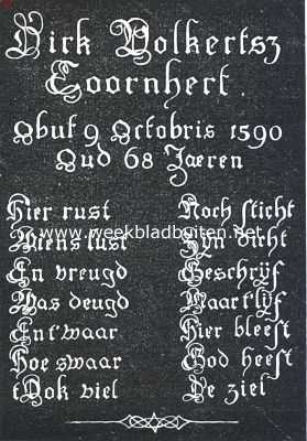 Het grafschrift voor Coornhert in de Groote Kerk te Gouda