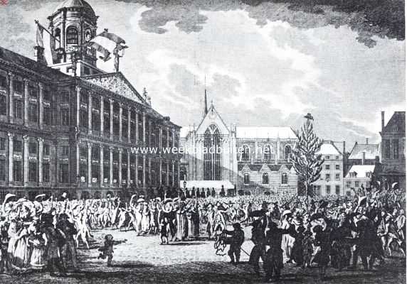 De vrijheidsboom op den Dam na de aankomst der Fransche troepen (19 Januari 1795)