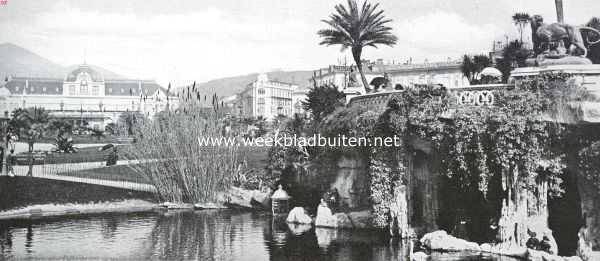 Bloemen en tuinkunst aan de Rivira. Park met kunstmatige grot te Nice