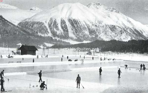 Zwitserland, 1926, Celerina, Curling op de baan te Celerina