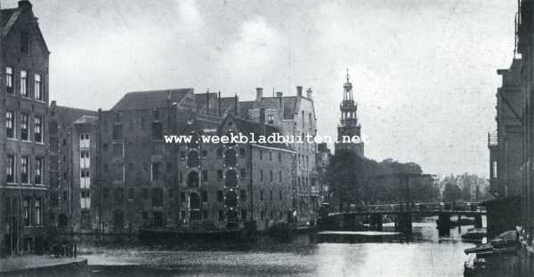 Noord-Holland, 1927, Amsterdam, Het Nieuwe Grachtje te Amsterdam en zijn omgeving. Achterzijde der Nieuwe Uilenburgerstraat, Montelbaanstoren en Peperbrug