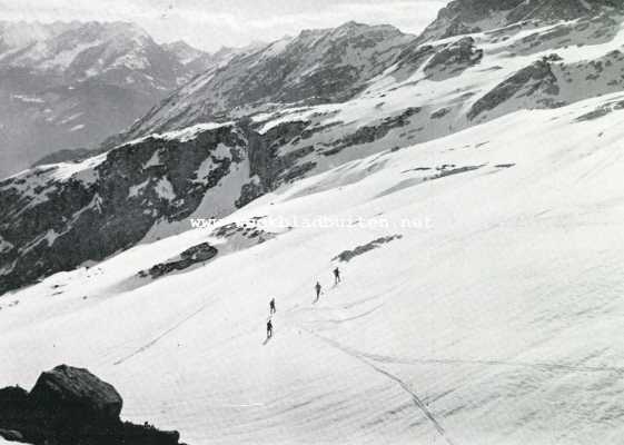 Duitsland, 1928, Onbekend, Winter en wintersport in de Beiersche Alpen. In de Loferer Steinbergen met gezicht op het Steinerne Meer