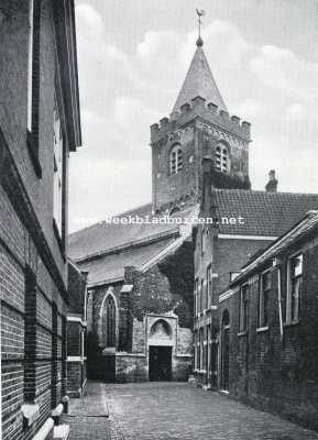 Noord-Holland, 1928, Muiden, De Hervormde Kerk te Muiden, gezien van de Heerengracht aan de Vecht