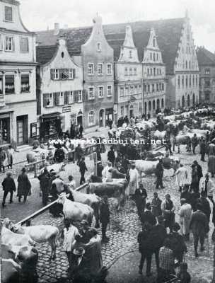 Duitsland, 1928, Donauwrth, Donauwrth in Beiersch-Zwaben. De maandelijksche veemarkt op de Reichsstrasse
