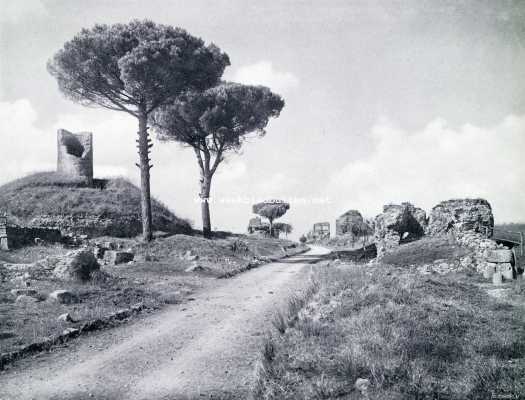 Rome. De Via Appia met den grafheuvel der Curiatii