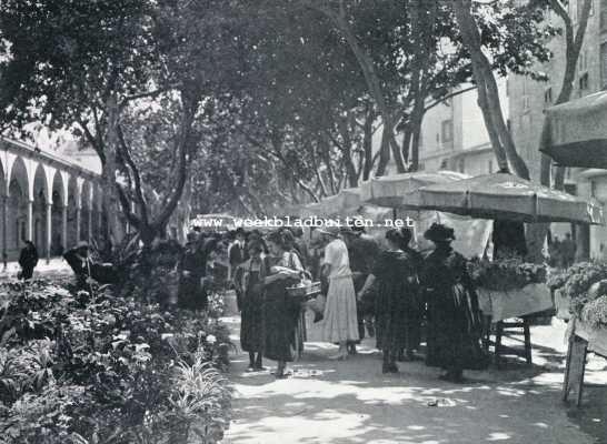 Frankrijk, 1929, Nice, Oude steden aan de Cte d'Azur. De bleomenmarkt te Nice in flonkerende kleuren