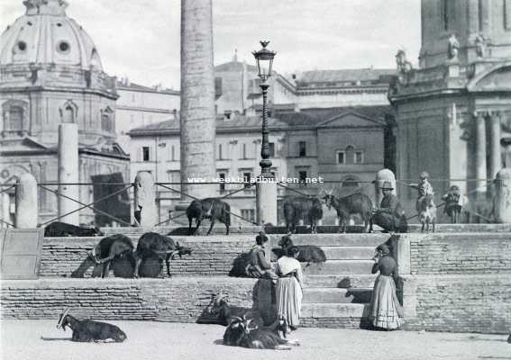 MARSKRAMERS EN STRAATVERKOOPERS IN HET OUDE ROME. MELKSLIJTER AAN HET FORUM VAN TRAJANUS TE ROME. DERTIG JAAR GELEDEN EEN GEWOON VERSCHIJNSEI.