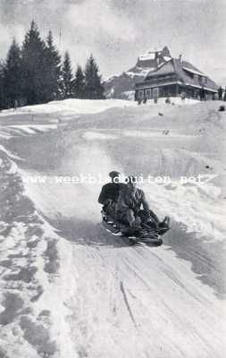 Zwitserland, 1930, Engelberg, Wintersport in Zwitserland. De beroemde Bob-baan op den Geischmalp te Engelberg