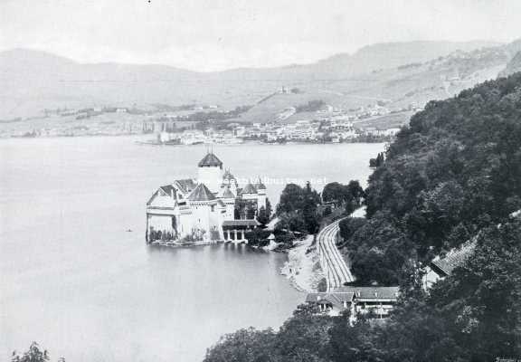 Zwitserland, 1930, Veytaux, Het Meer van Genve met het kasteel van Chillon