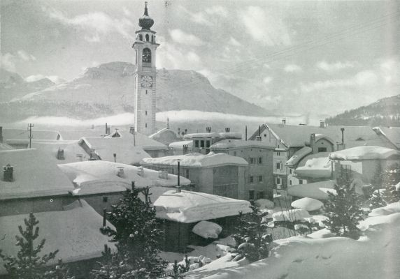 Zwitserland, 1931, Samedan, WINTER IN DE BERGEN. GEZICHT OP SAMADEN IN DEN WINTER