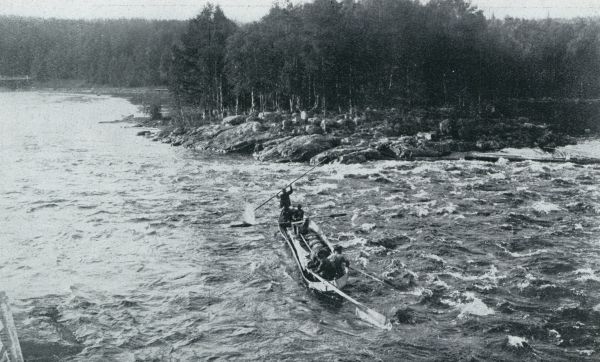 Finland, 1931, Onbekend, Finland. Stroomversnelling met veerboot op de Ulea-rivier
