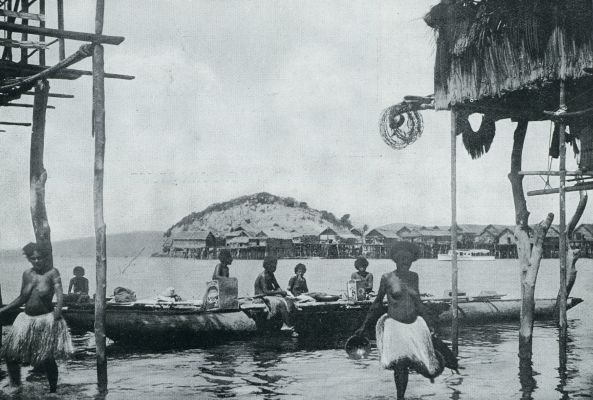 Papua. De visschersdorpen Hanuabada en Elevara, aan de kust van Papua