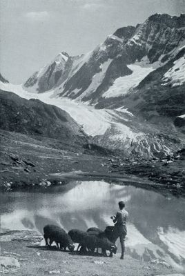 Gletschersagen uit het Loetschendal. Guggisee in het Ltschendal met Langgletscher