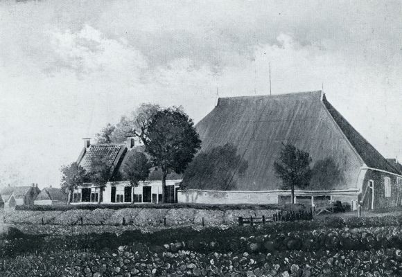 FRIESLANDS BOUWHOEF. IN DEZE BOERDERIJ TE STIENS HEEFT PIETER JELLES TROELSTRA EEN GROOT DEEL VAN ZIJN JEUGD DOORGEBRACHT, NAAR EEN SCHILDERIJ VAN D. L. DEINEMA