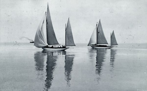 Onbekend, 1933, Onbekend, YAWLS OP DE ZUIDERZEE BIJ BLADSTIL WEER