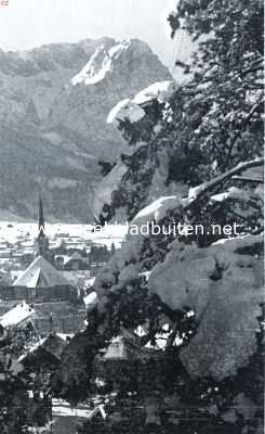 Duitsland, 1934, Partenkirchen, Garmisch-Partenkirchen in den winter. Partenkirchen in den winter met links de Zugspitze