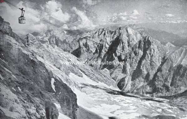 Duitsland, 1934, Onbekend, Garmisch-Partenkirchen in den winter. De kabelbaan naar den top van de Zugspitze. In de verte de Tiroler Alpen