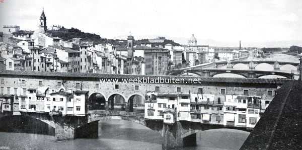 Itali, 1934, Florence, De wonderen van Florence. De Arno te Florence. Op den voorgrond de Ponte Vecchio met de achtergevels der goudsmidswinkels