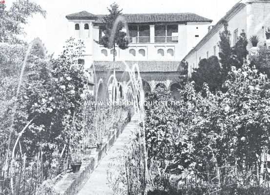 Spanje, 1934, Granada, Granada, Spaanse vreemdelingenstad. In een der tuintjes van het Generalife te Granada