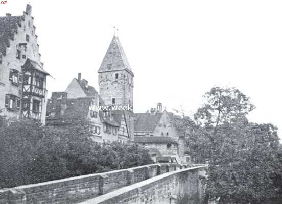 Duitsland, 1935, Ulm, De stadsmuur aan den Donau te Ulm met den Metzgertoren