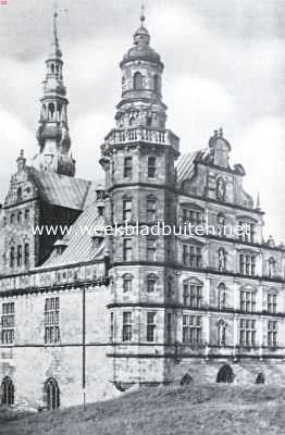 Denemarken, 1935, Helsingr, Deensche verscheidenheden. Een vleugel van het kasteel Kronberg te Helsingr, gebouwd ter plaatse van de legendarische woning van Hamlet