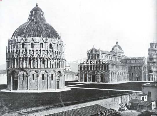 Itali, 1935, Pisa, De Campanile van Pisa. De Dom, het Baptisterium en de scheeve toren te Pisa