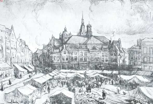Noord-Brabant, 1935, Den Bosch, 's-Hertogenbosch zevenhonderdvijftig jaar. Markt te 's-Hertogenbosch (naar een teekening van Frans Slager)