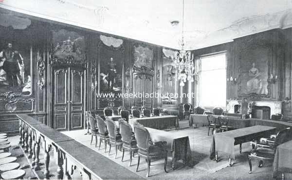 Friesland, 1935, Leeuwarden, Bij het vijfhonderdjarig jubileum van Leeuwarden. De Raadzaal in het Stadhuis te Leeuwarden