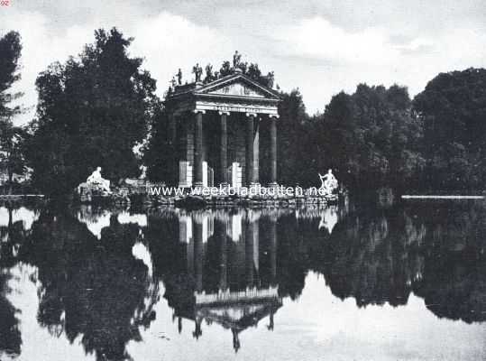 Itali, 1935, Rome, Naar de stad op de zeven heuvelen. Vijver met tempeltje voor 