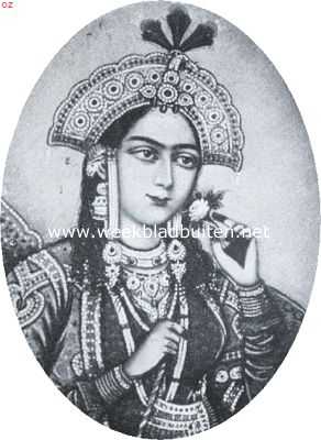 Indische vorstinnen. Mogolprinses uit ongeveer 1800 (dit portret wordt ten onrechte wel de beeltenis van Moemtaz-i-Mahal genoemd