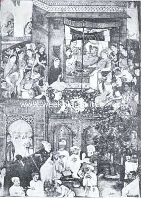 Indische vorstinnen. De geboorte van een keizerlijken prins. Mogol-schilderij uit het begin der 17e eeuw in het Museum of Fine Arts te Boston