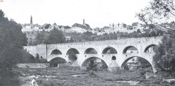 Duitsland, 1935, Rothenburg ob der Tauber, Rothenburg ob der Tauber. De dubbele brug over de Tauber te Rothenburg ob der Tauber