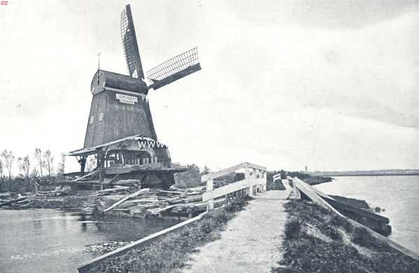 Molens. Houtzaagmolen (paltrokmolen) aan het Spaarne nabij Schalkwijk, eigendom van de Vereeniging 