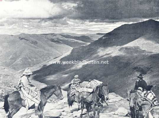 Lesotho, 1936, Onbekend, Basoetoland, het Zuid-Afrikaansche Zwitserland. Ponykaravaan van den schrijver in het Maloetiggebergte (Basoetoland)